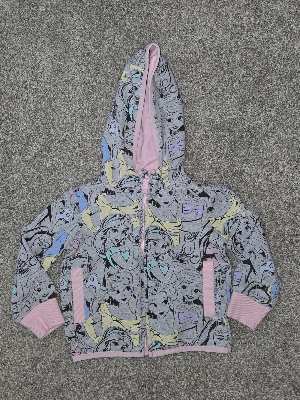 Girls' Pastel Princess Print Hoodie Jacket - Pink Trim